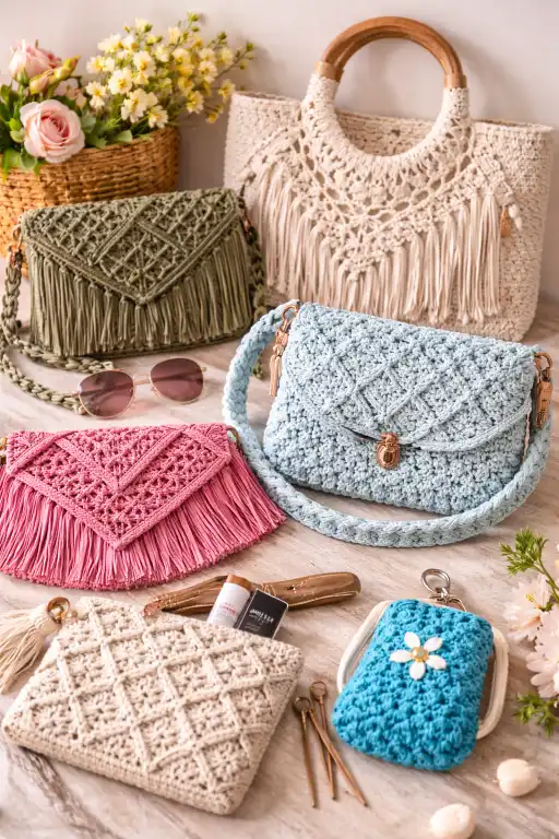 Macramé Sling Bags, Totes and Wristlets