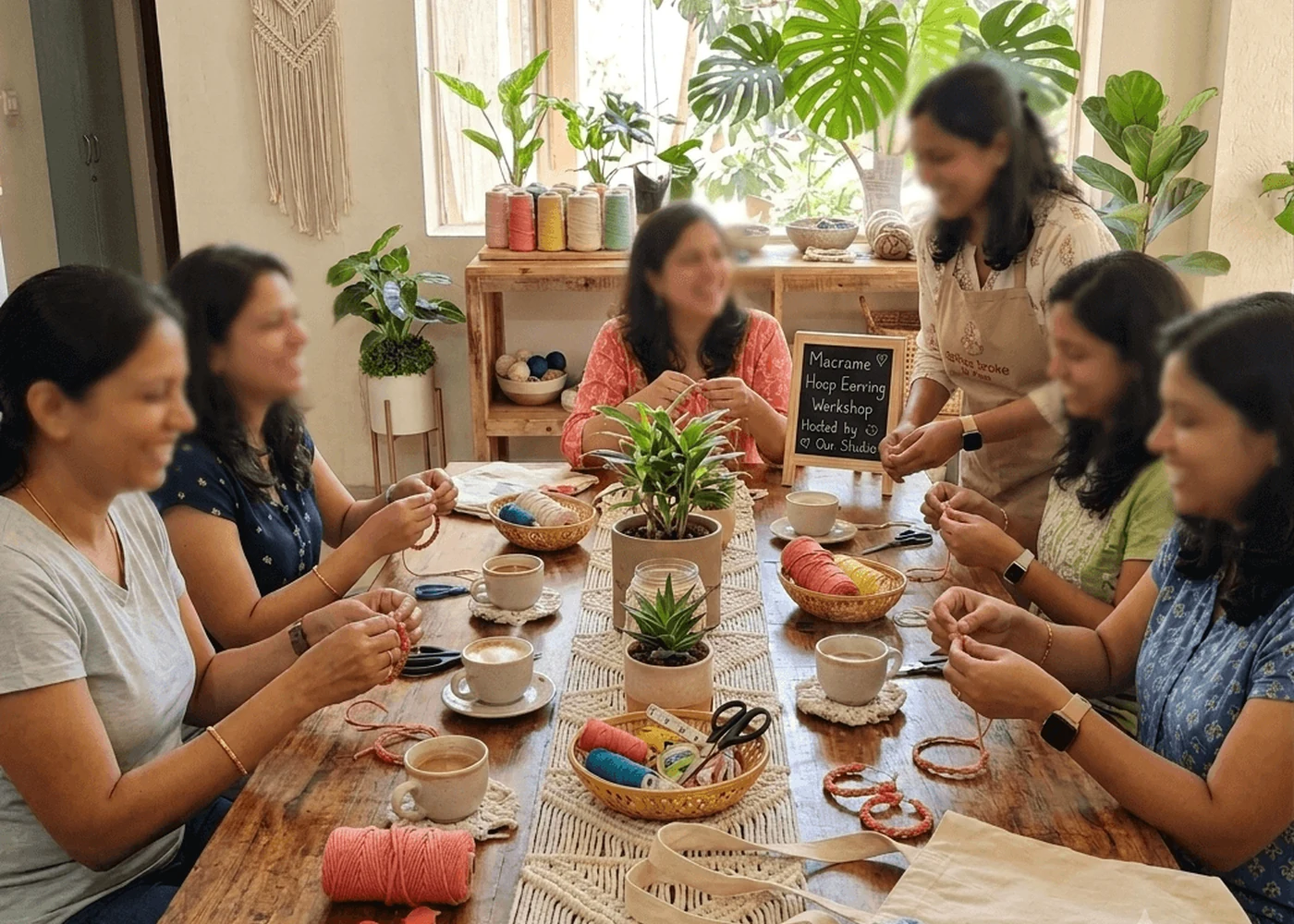 Women enjoying a guided macramé workshop in Pune
